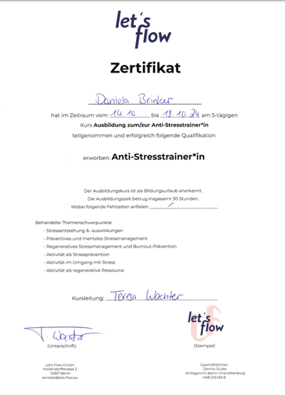 Zertifikat Anti-Stresstrainer